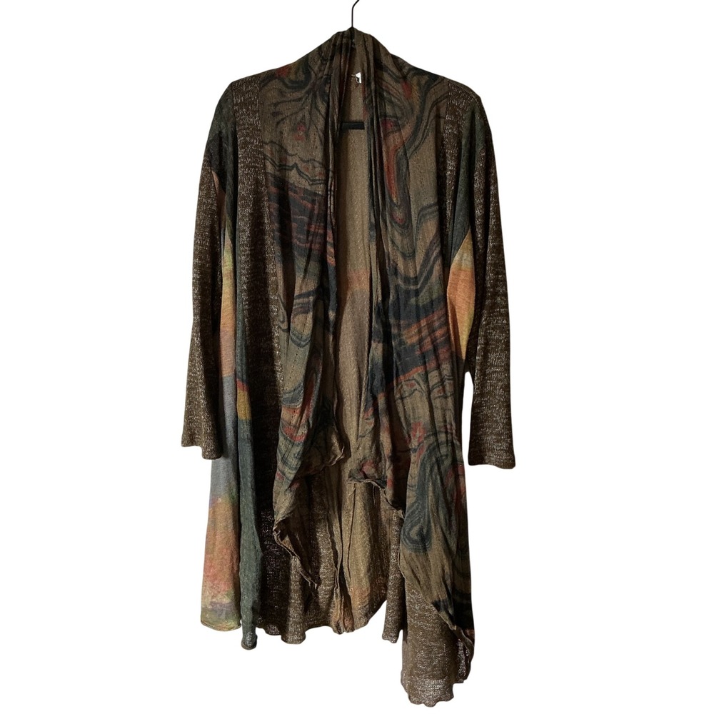 This That Boho Lagenlook Abstract Waterfall Cardigan Women XXL Brown Lightweight